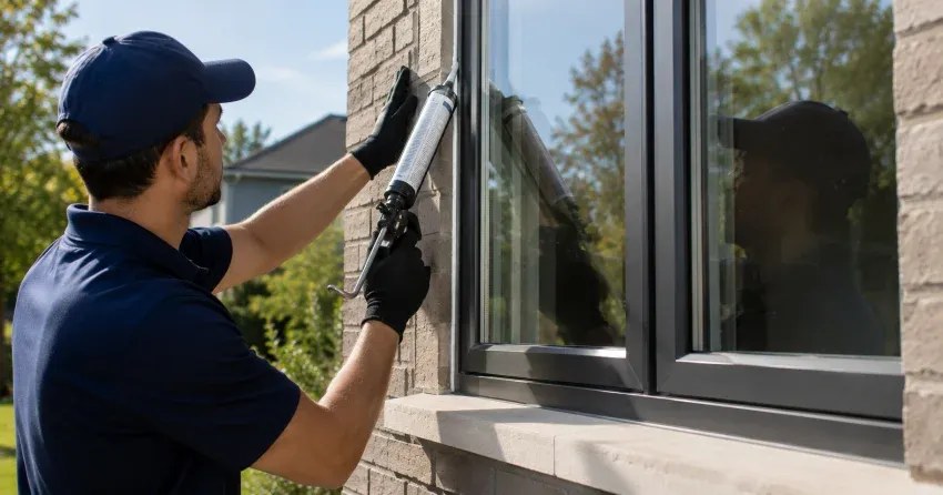 Aluminum window frame with double glazed insulated glass unit installed in a residential wall in Campbell Drive, Uxbridge