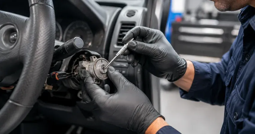 technician diagnosing an ignition lock repair issue in Glen Major, Uxbridge