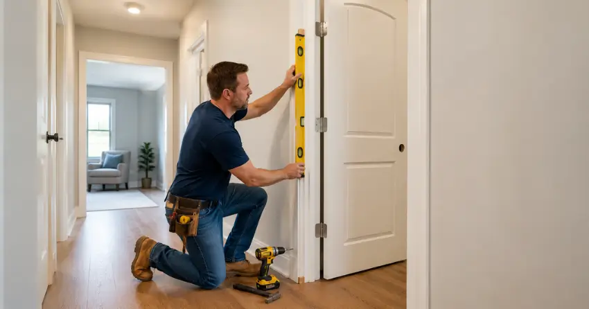 technician installing a pre-hung interior door in a home hallway Altona, Uxbridge