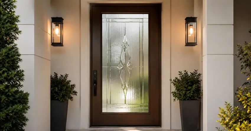 decorative frosted glass panel installed in a front door in Sandy Hook, Uxbridge
