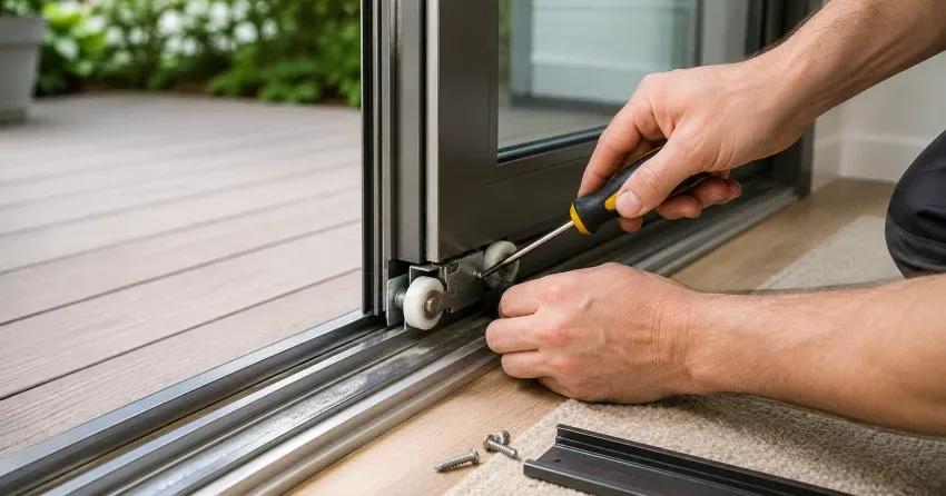 sliding door fix Goodwood, Uxbridge technician diagnosing track issue