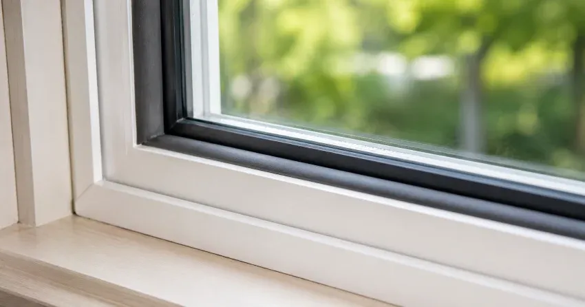 technician inspecting window weatherstripping for drafty window repair Uxbridge
