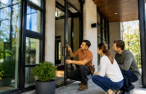 Modern home exterior with floor-to-ceiling windows by Windows & Doors Uxbridge